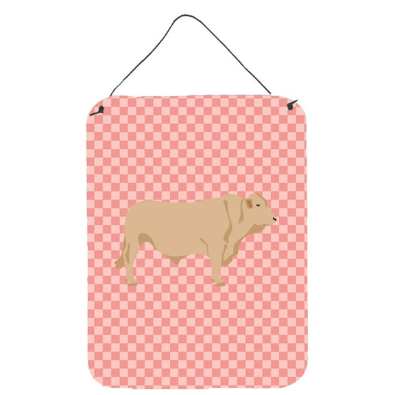 Caroline's Treasures BB7826DS1216 Charolais Cow Pink Check Wall or Door Hanging Prints, 12x16, multicolor