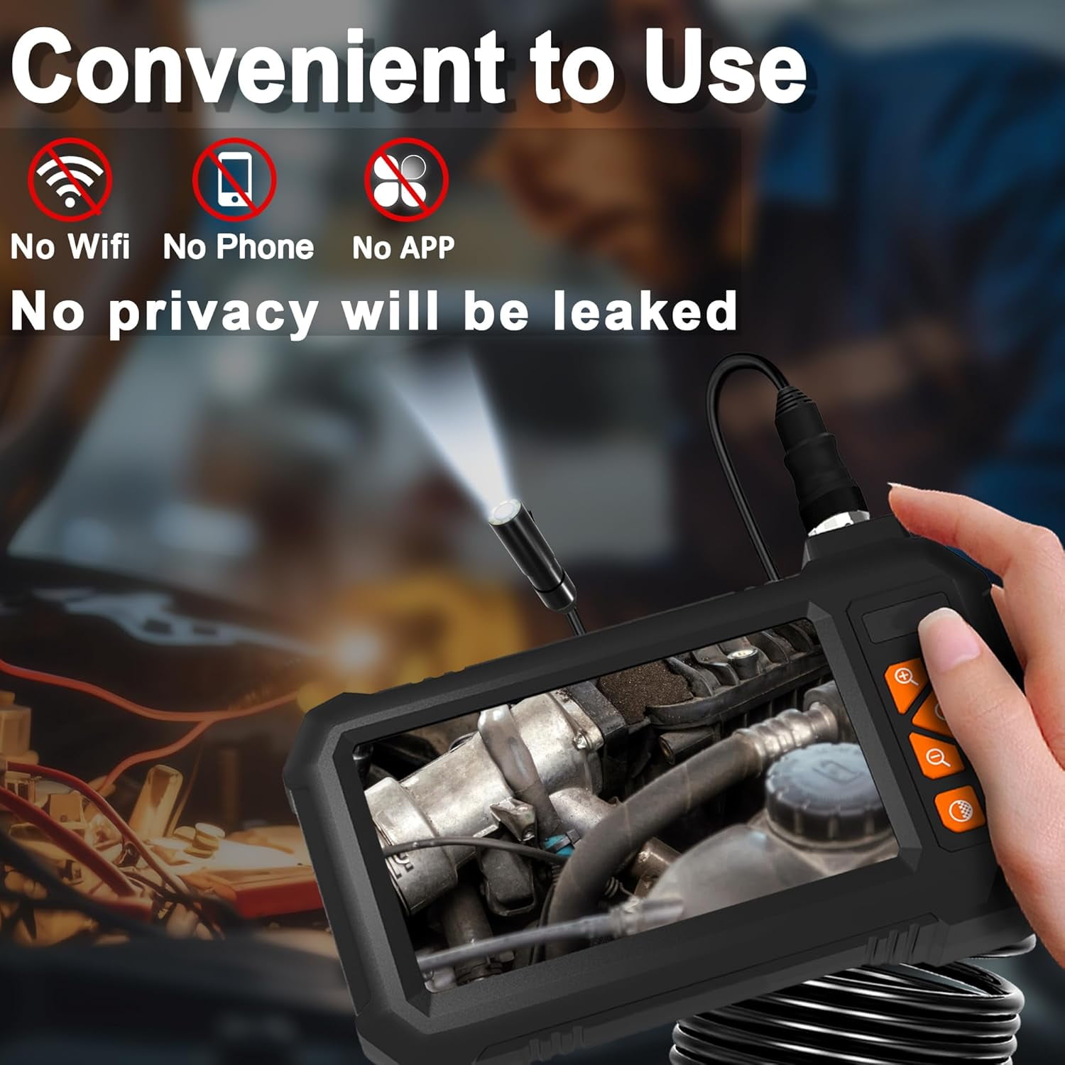 Binazon 4.3 Inch Endoscope Camera Borescope, 16.5FT Semi-Rigid Cable, HD1080P Screen 8mm Single Lens 2000mAh