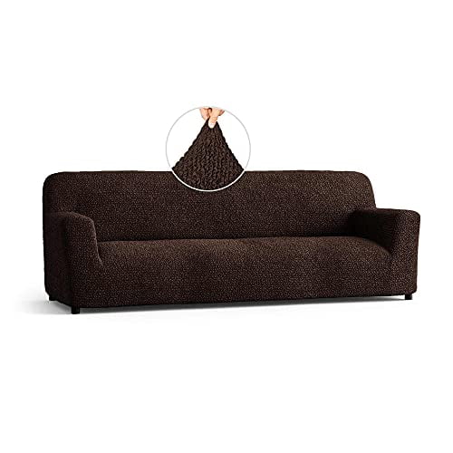 Couch Cover - Sofa Cover - Sofa Slipcover - Soft Polyester Fabric Slipcover - 1-Piece Form Fit Stretch Stylish Furniture Cover - Microfibra Collection - Dark Brown (4 Seater Sofa)
