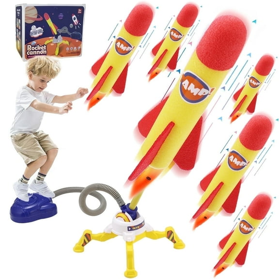 XINGLUKE Toy Rocket Launcher for Kids with 6 Foam Rockets, Shoots up to 100 feet, Outdoor Rocket Toy Gift for Boys Girls 3  Years Old