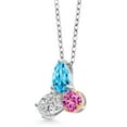 thumbnail image 2 of 925 Silver and 10K Yellow Gold Swiss Blue Topaz and Lab Grown Diamond and Created Sapphire Pendant Necklace for Women | 2.57 Cttw | Pear Shape 8X6MM | Oval 7X5MM | Round 5MM | with 18 inch Chain, 2 of 4