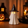 thumbnail image 5 of Halloween Ghost Figurine with Witch Hat, Light-Up Resin Ghost Statue, Spooky Desktop Ornament for Shelf Mantel Gothic Home Decor, 5 of 5