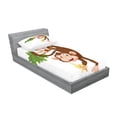 thumbnail image 2 of Cartoon Fitted Sheet & Pillow Sham Set, Funny Monkey Hanging from Tree Holding Banana Jungle Animals Theme Print, Decorative Printed 4 Piece Bedding Decor Set, Twinxl, Chocolate White, by Ambesonne, 2 of 3