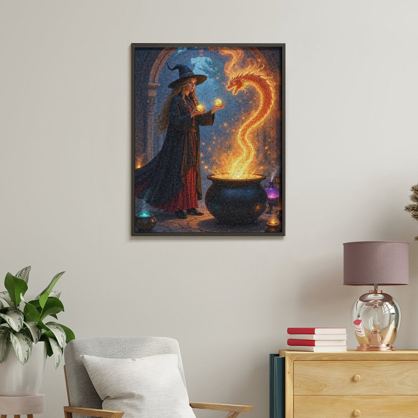 Paint by Numbers Kit for Adults, Witch Cauldron Fire Dragon Paint by Numbers, Easy Paint by Numbers Kit for Adults Beginner, DIY Adult Paint by Number Kits on Canvas, Home Decor