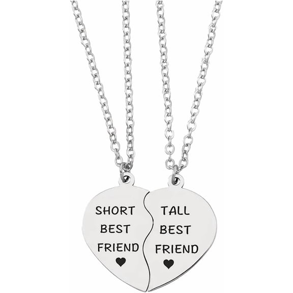 Best Friend BFF Necklace for 2, Matching Heart Pendant Friendship Necklace, Sister Stitch Necklace Set, Two-Piece Jewelry Gift-silver-shortbestfriend