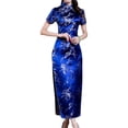 thumbnail image 2 of Huangx Women‘s Cheongsam Long Dress, Floral Faux Silk Maxi Dress – Bodycon Slim Fit with Stand Collar Qipao Dark Blue XXXXXL, 2 of 3