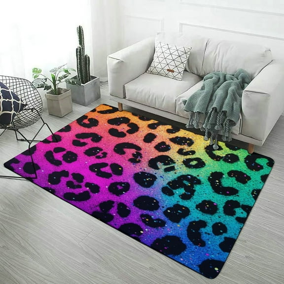 Colorful Neon Animal Print Pattern Home Decor Living Room Carpet Non-slip Soft Comfy Floor Rug Kitchen Bedroom Entrance Doormat Mats