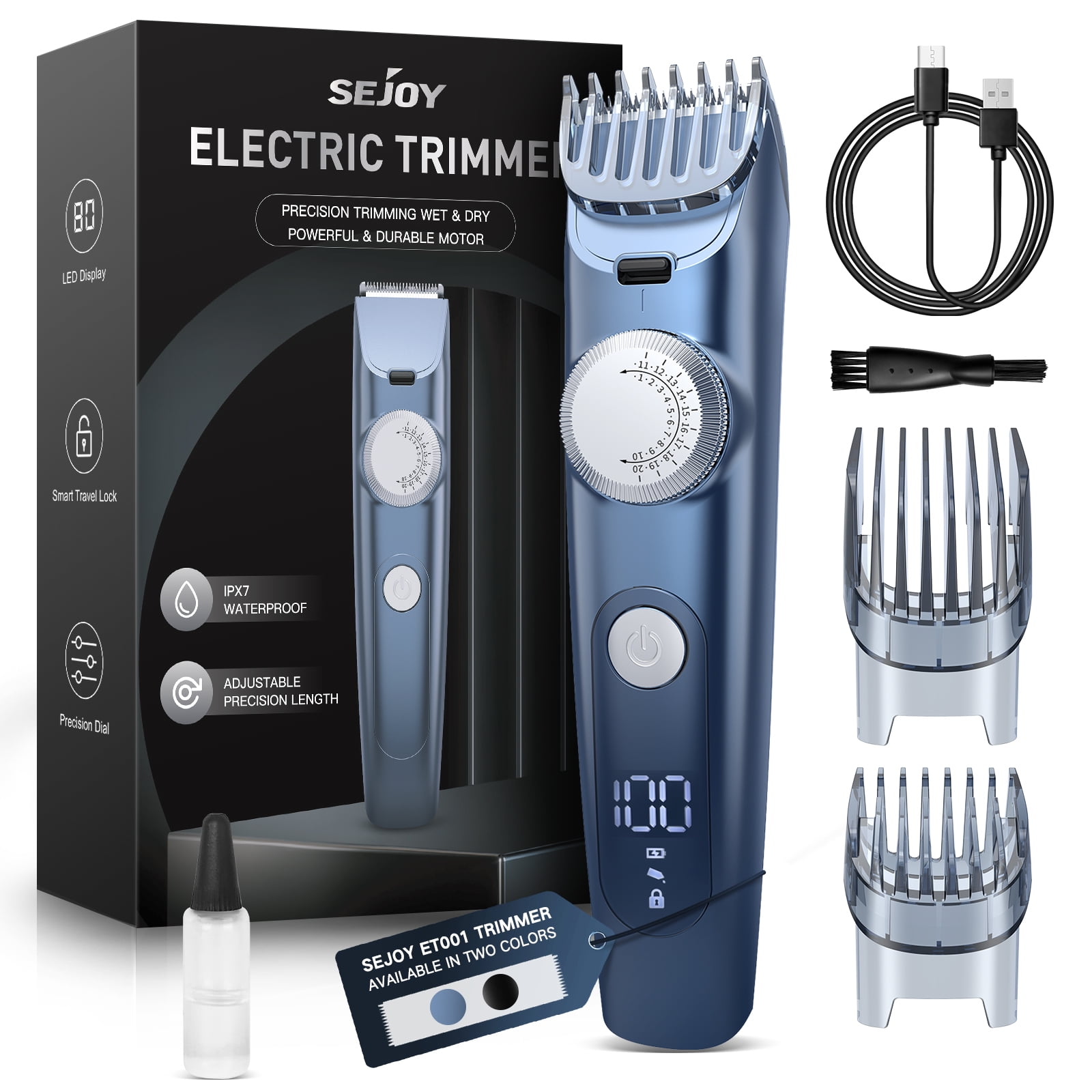 Sejoy Adjustable Beard Trimmer for Men, Cordless Hair Mustache Trimmer