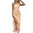 thumbnail image 3 of Laqbezok Women's Sexy One Shoulder Satin Maxi Dress, Sleeveless Backless Ruched Bodycon Gown, Elegant High Split Party Outfit for Cocktail Wedding Guest, 3 of 5