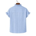 thumbnail image 4 of Craaazy Women's Relaxed Fit Plaid V Neck Blouse, Short Sleeve Ruffle Button Down Tops, Comfy Business Casual Shirt for Spring Gifts, 4 of 9