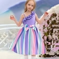 thumbnail image 2 of LUOGENLI Dress for Girls Kids Sleeveless Spaghetti Strap Dress Floral Lace Waistband Striped Pattern Holiday Dress Up Girls Easter Dresses Size 14-16 White Purple 11-12 Years, 2 of 9