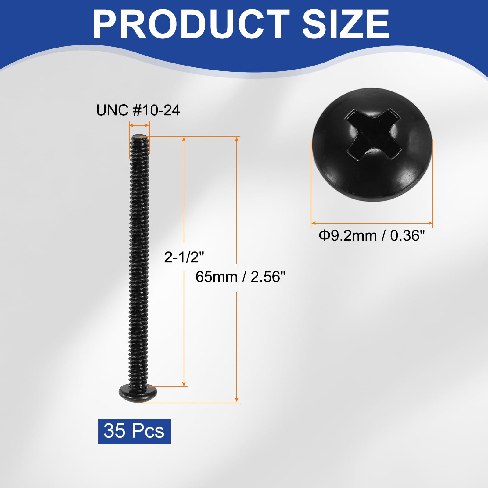 Uxcell #10-24 x 2-1/2" Pan Head Machine Screws, 35 Pcs 304 Stainless Steel Screws for Cabinet Drawer Knob Pull, Black Oxidation