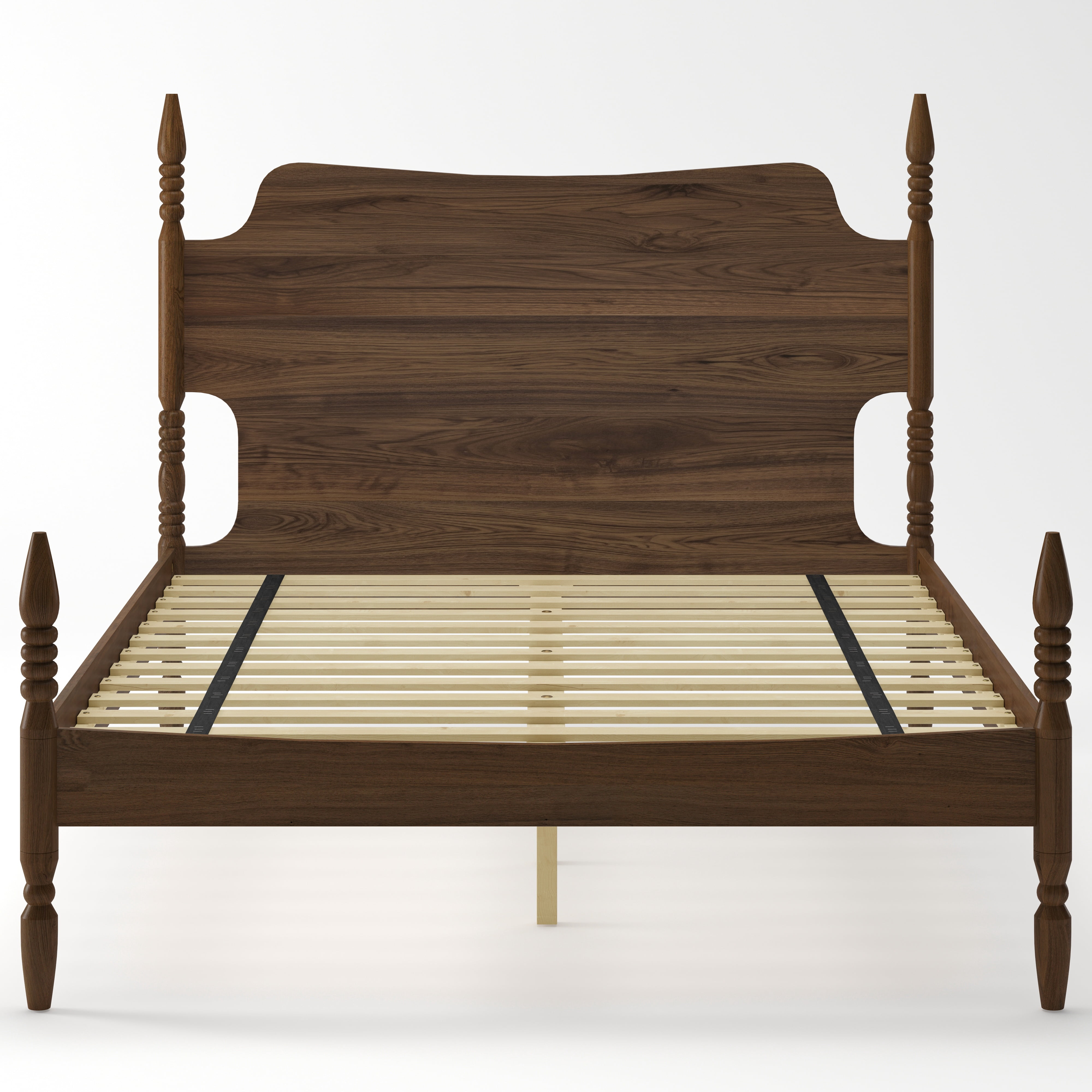 Mintazer Retro Queen Size Spindle Bed, Solid Platform Bed Frame with Curved Tall Headboard, No Box Spring Needed, Walnut
