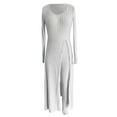 thumbnail image 5 of Women Solid Design Round Neck Slit Long Sleeve Long Dress And Long Pants Two Piece Set, 5 of 5