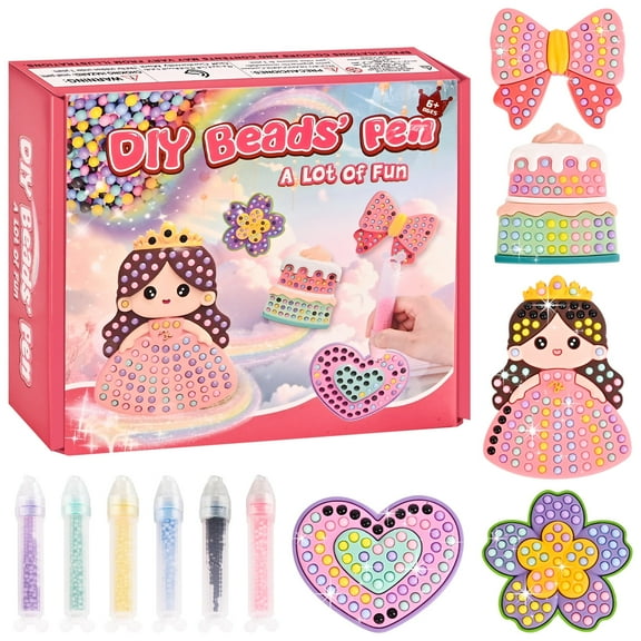 YoFellas DIY Bead Art & Mosaic Kit for Kids Ages 6-12 – Complete Craft Set with Bead Pens, Colorful Templates, and Fun Stencils – Creative Arts & Crafts Activity for Boys and Girls (5PCS)
