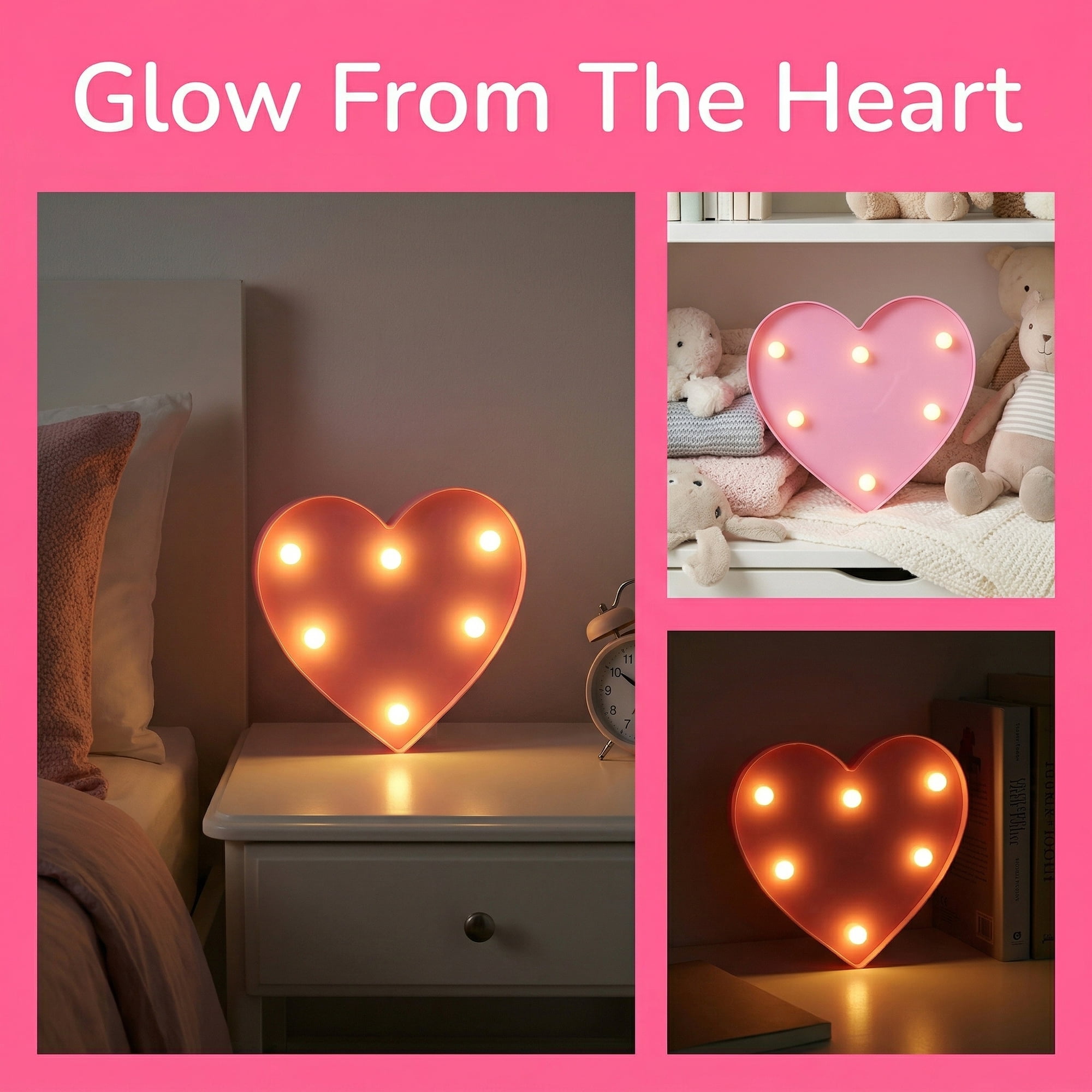 Unique Bargains Small Heart Marquee Light Up Sign LED Heart Lamp Pink 6.5" x 1" x 5.9"