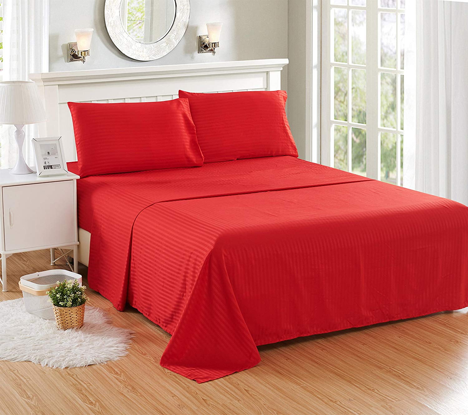 Lux Decor Collection Stripes Bed Sheet Set (Full, Burgundy), 4 Piece