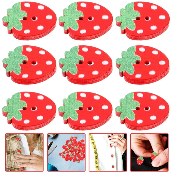 WHAMVOX Strawberry Wooden Buttons: 50pcs Fruit Buttons For Sewing, 2 Holes Red Strawberry Wood Buttons For Crafts, Clothes, Diy Scrapbooking