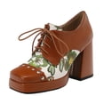 thumbnail image 3 of Women's Floral Print Platform Heels, Square Toe Chunky High Heel Dress Shoes, Lace-Up Comfortable Fashion Shoes for Daily Wear, 3 of 7