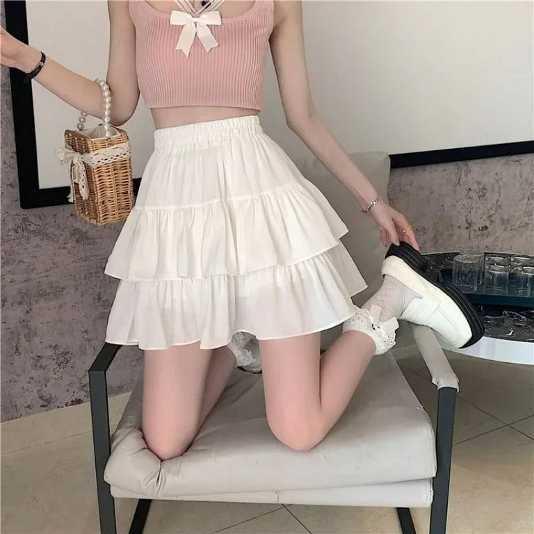 Y2K Women Black White Vintage Korean Japanese Ruffles Mini Pleated Skirts Kawaii Aesthetic High Waist A-line Skirt Alt Clothes Y2K Women Black White Vintage Korean Japanese Ruffles Mini Pleated Skirts Kawaii Aesthetic High Waist A-line Skirt Alt Clothes