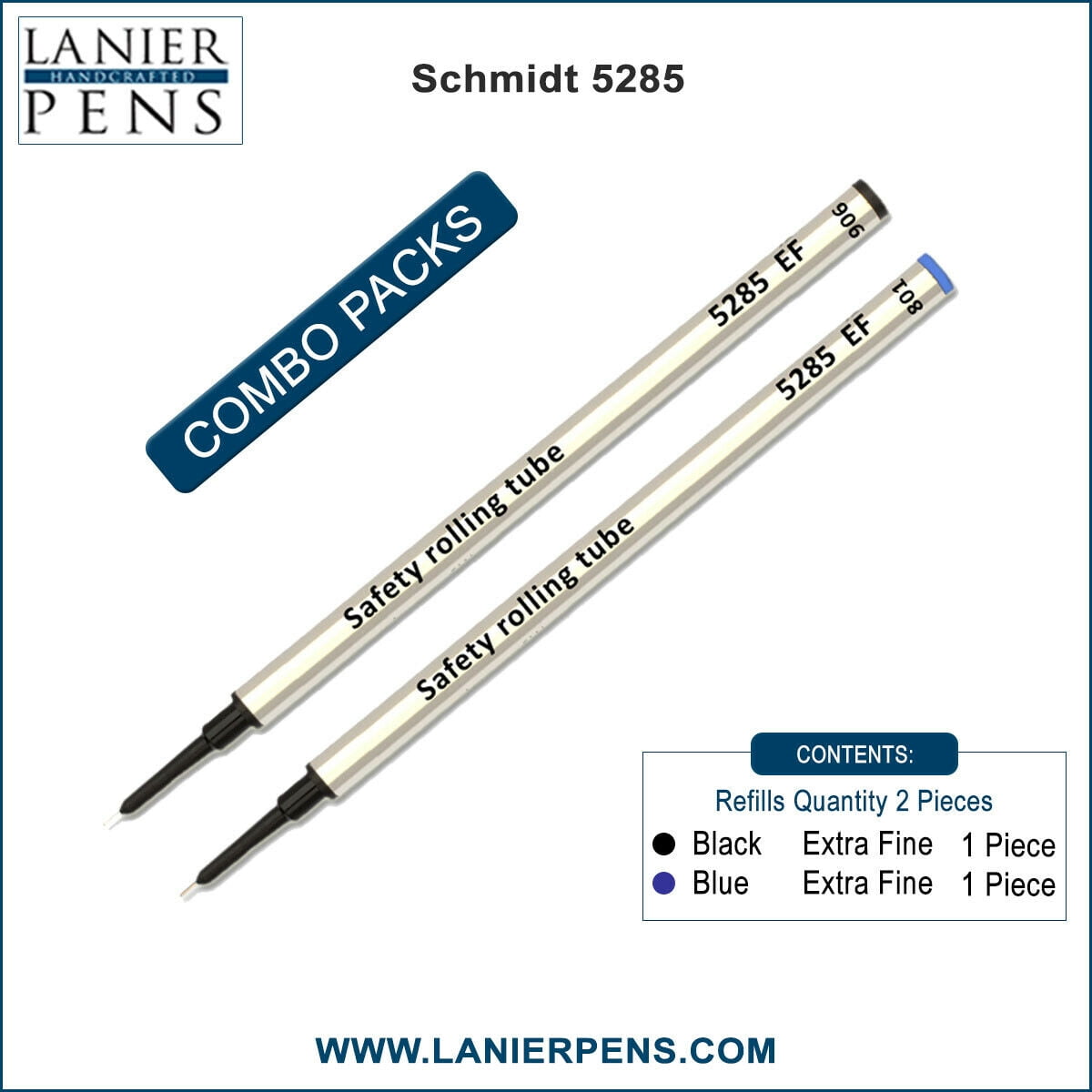 2X Schmidt 5285 EF Extra Fine Metal Rollerball Refill Black/Blue Ink Fine Tip