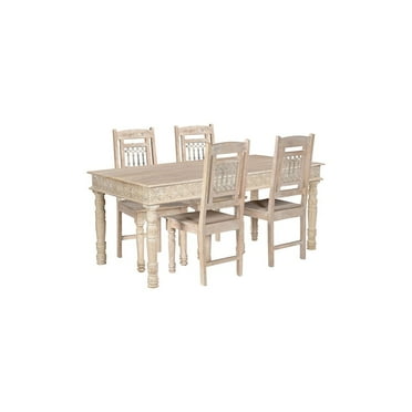 Taran Designs Milton 5-piece Carved Solid Wood Dining Set in White