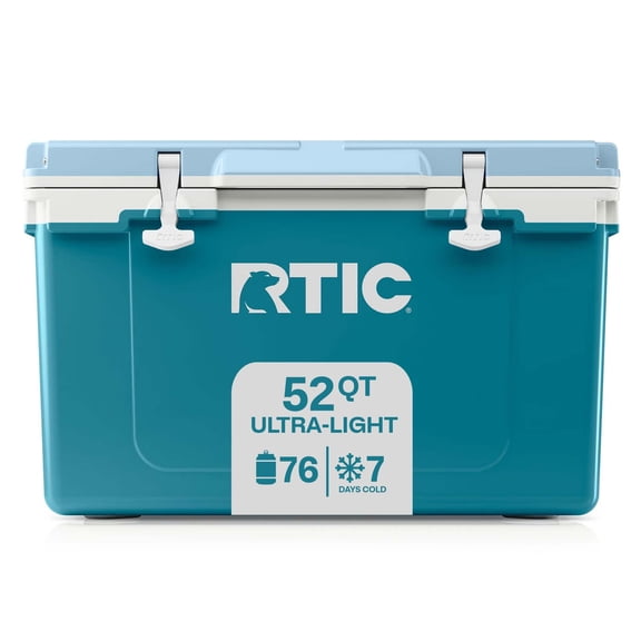 RTIC Ultra-Light 52 qt, 30% Lighter Than Rotomolded, Ice Chest with Heavy Duty Rubber Latches, Insulated Walls Keeping Ice Cold for Days, Great for The Beach, Fishing & Camping, Blue & Grey