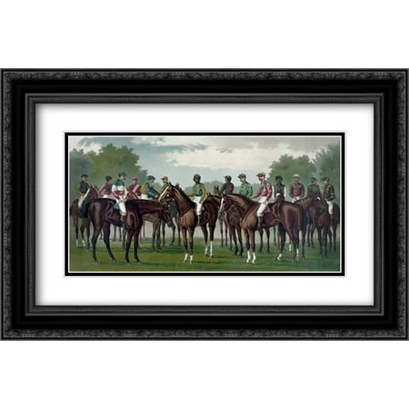 Celebrated winning horses and jockeys of the American turf 2x Matted 24x16 Black Ornate Framed Art Print by Currier and