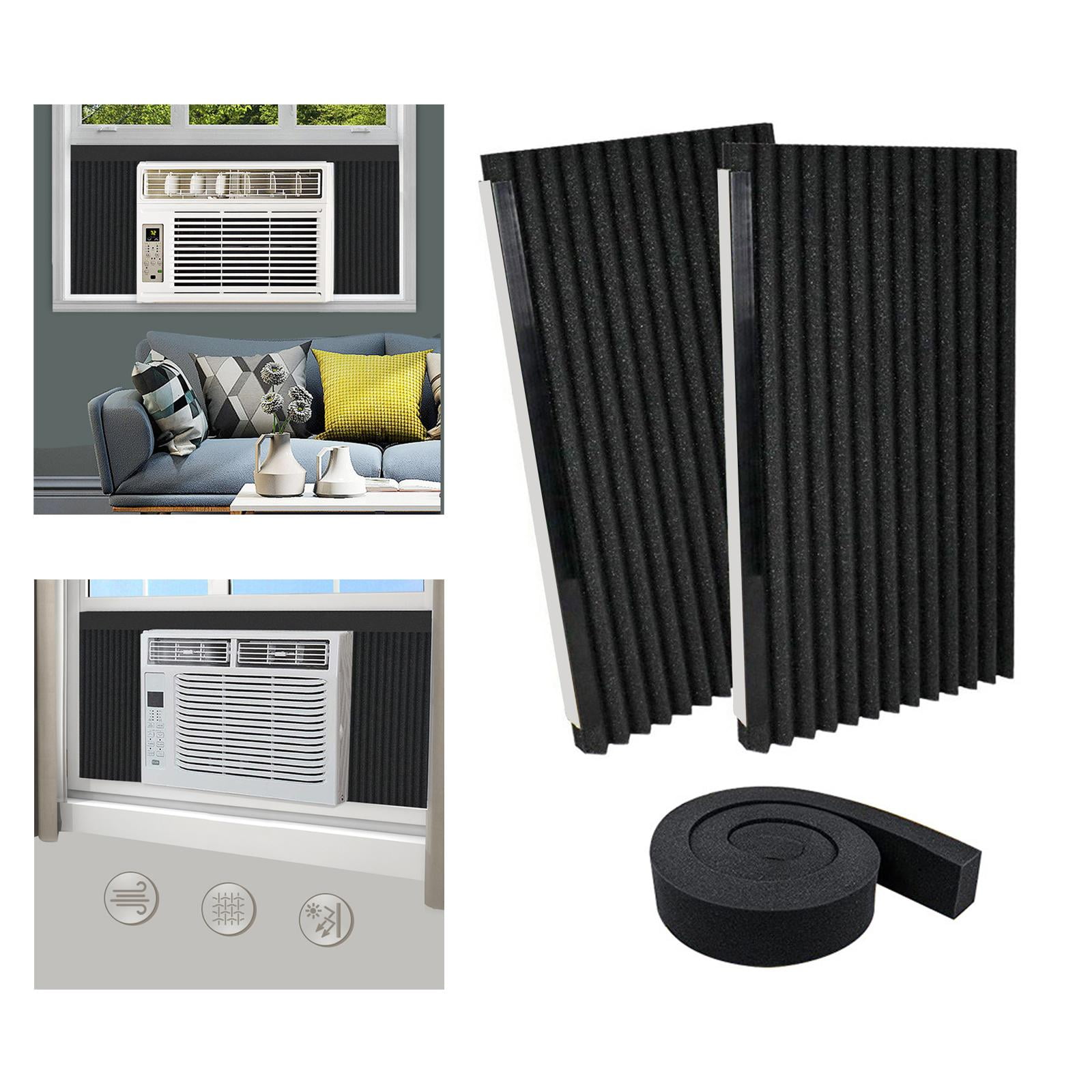 Tishita Window Air Conditioner Side Panels Foam Insulation and Foam Strip Self Paste, Size: 43.2cmx22.8cm, Black