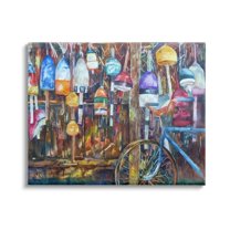 Stupell Industries Abandoned Bicycle Ocean Buoy Fence Painting , 48 x 36, Design by MB Cunningham