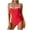 Red, variant on One Piece Swimsuit Women Wide Shoulder Strap Small V Neck Design Color Block Bathing Suits Athletic Modest Swimwear Red