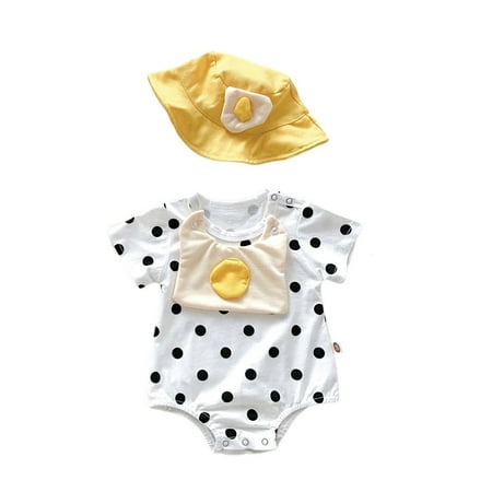 

TAIAOJING Baby Romper Boys Girls Short Sleeve Polka Dot Cute Pinafore With Hat Outfit Set Clothes 2PCS Onesie Outfit 0-3 Months