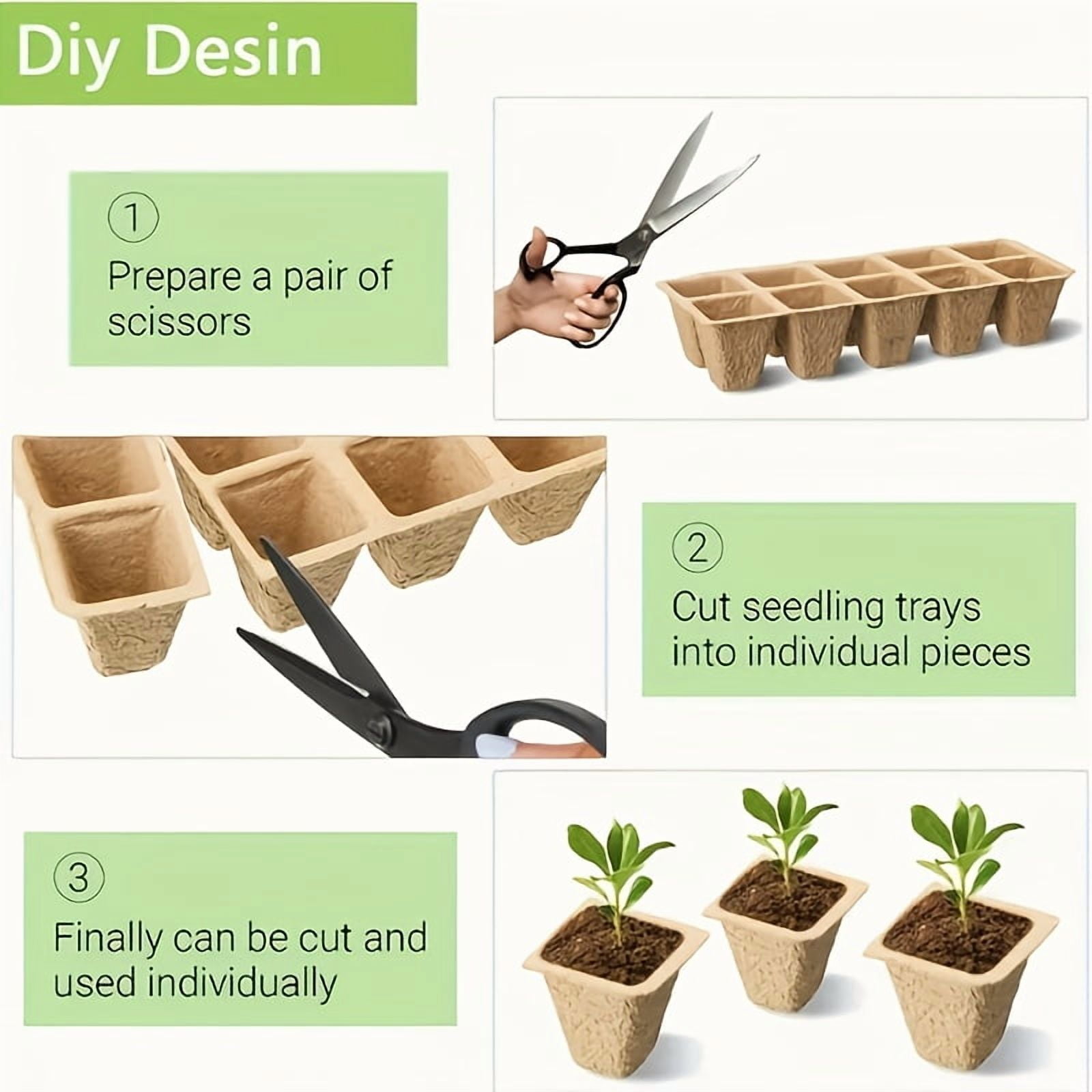 Fanruina 100 Paper Peat Flower Pots Seed Culture Trays Retro Style with 50 Labels and Tools for Planting Germination Starter Kit