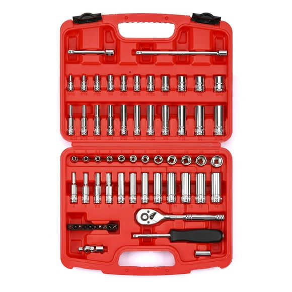 MIXPOWER 62-Piece 1/4-Inch Dr. Master Socket Set with Ratchets,Universal Joint, Drive Extension Bar Set with 1/4'' Dr. Bits Set, SAE/Metric, 6-Point,