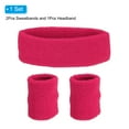 thumbnail image 3 of Uxcell 2 Sport Wristbands & 1 Headband Set Cotton Absorbent Athletic Sweatband Dark Pink, 3 of 6