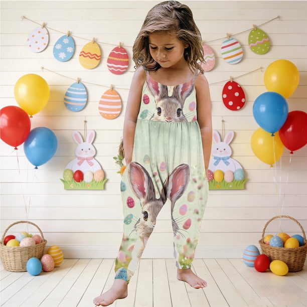 Mono para niñas pequeñas, mono con estampado de Pascua, mono con tirantes, conjuntos de verano, ropa para niñas