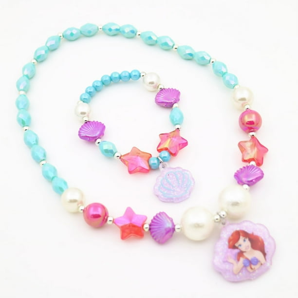 Conjunto de collar y pulsera de cuentas para niñas, conjunto de joyas con colgante en forma de estrella y concha, regalo de cumpleaños, conjunto de collar y pulsera