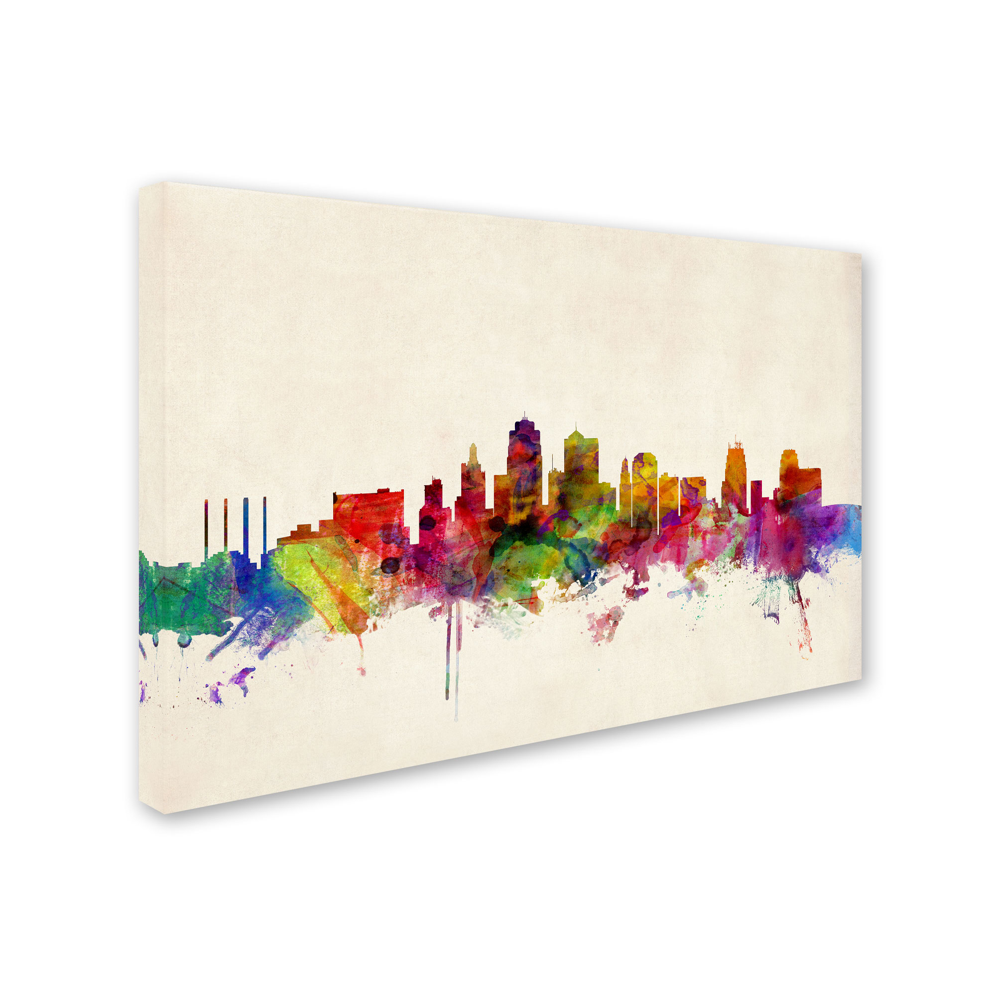 Trademark Fine Art "Kansas City Watercolor Skyline" Canvas Art by Michael Tompsett