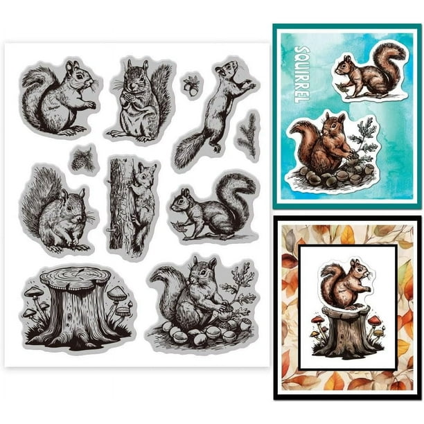 Sello de goma con forma de ardilla y bellota, 18 x 21 cm, sello EVA para relieve, sellos de goma.