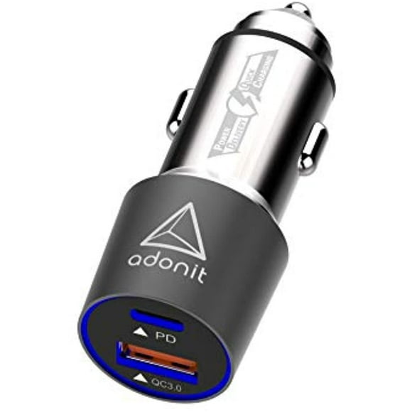 Adonit Fast Car Charger | USB-C 48W PD Car Charger with Quick Charge 3.0 & 5V/3A USB C Port | in Car Charging Adapter for Apple and Android Smart Phones, Tablets, MacBook and More.