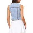 thumbnail image 3 of INSPIRE CHIC Denim Vest for Women's Sleeveless V Neck Button Down Cropped Tops Summer Casual Jean Vest Jacket XS Light Blue, 3 of 6