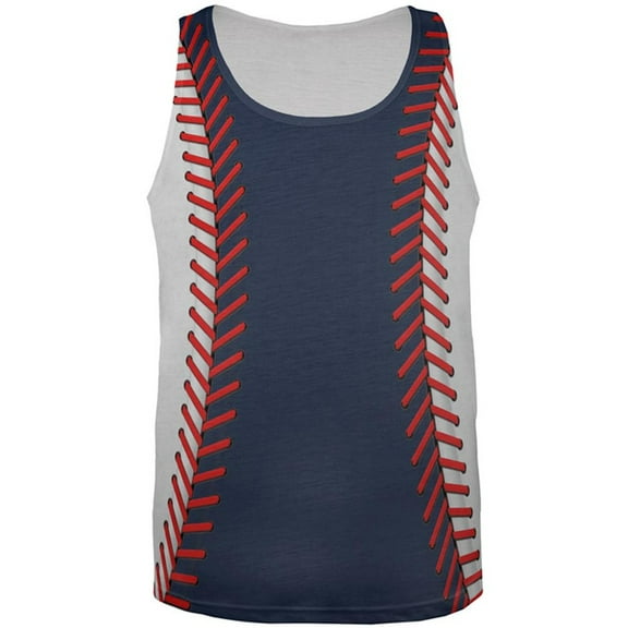 Baseball League Navy Blue and White All Over Mens Tank Top Multi LG
