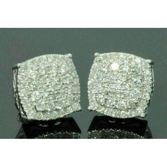Men's Cluster Stud Earrings 2.00Ct Round VVS1/D Cut Lab Created Diamond 925 Sterling Silver 14K White Gold Plated Silver