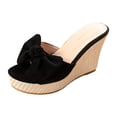 thumbnail image 5 of Rokment Womens Bow Chunky Wedge High Heels Slides Dress Sandals Bridal Trendy Casual Suede Espadrilles Height Increasing Heeled Slip on Backless Slippers for Beach Summer Black Size 9.5, 5 of 6