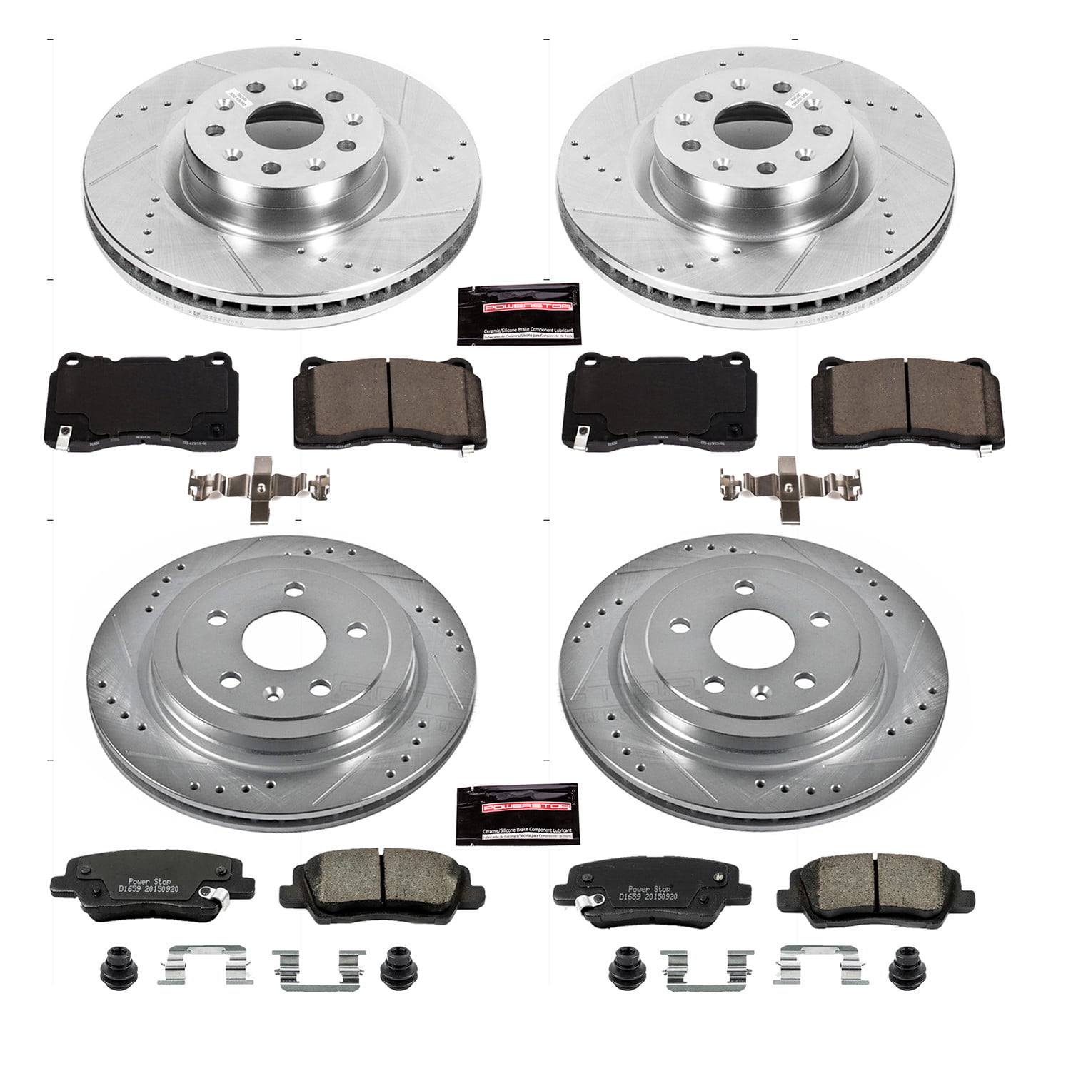 PowerStop Front and Rear Z23 Evolution Sport Carbon-Fiber Ceramic Brake Pad and Drilled & Slotted Rotor Kit Fits: CADILLAC Select Models K7817