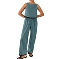 thumbnail image 2 of YABCSAZ Summer Outfits for Women Sleeveless Loose Tank and Capri Wide Leg Pants Solid Color Casual Athletic Sportswear 2 Piece Outfits, 2 of 8