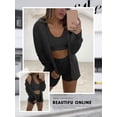 thumbnail image 4 of STARVNC Women Tie Waist Long Sleeve Crop Tank Fleece Cardigan Shorts 3 Piece Sets, 4 of 4