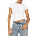 thumbnail image 2 of Fortune Women Short Sleeve Crop Top Solid Color Slim Fit Tee Shirt Basic Cropped Skinny Tops, 2 of 9