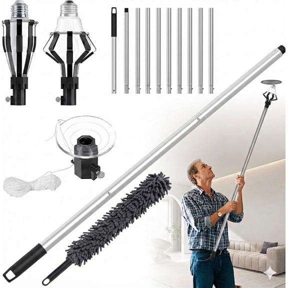 Light Bulb Changer for High Ceilings 12-Foot Light Bulb Pole Changer for High Ceilings and Recessed Lights with Baskets and Suction Cup Light Bulb Removal Tool for Household Hanging Lights