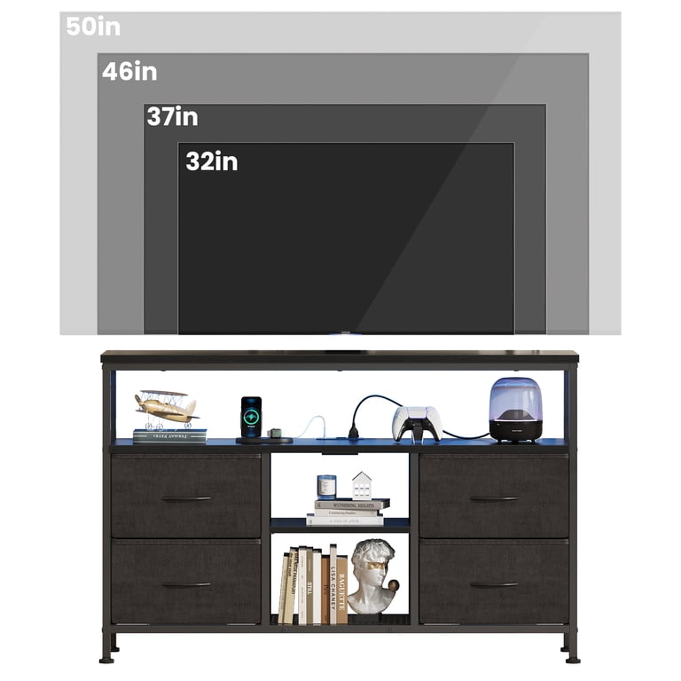 EDX TV Stand with Power Outlets and LED Light, for 43-inch TV